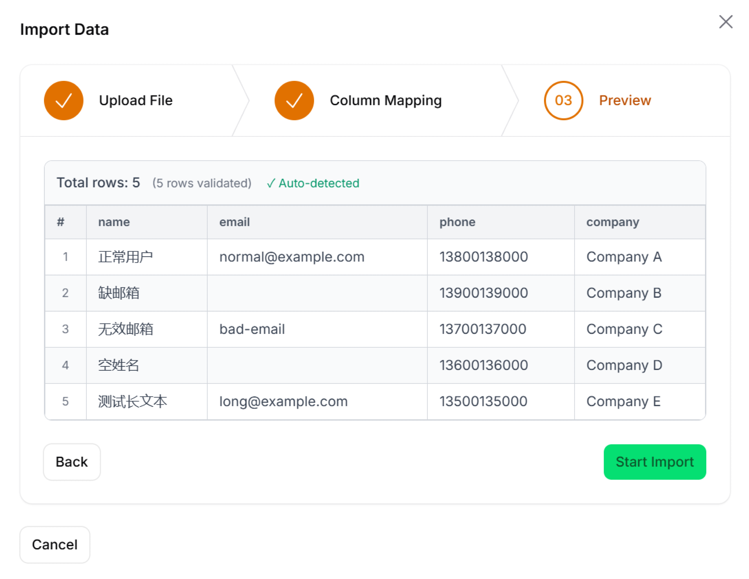Import Preview: By default, the first ten imported data items will be previewed！