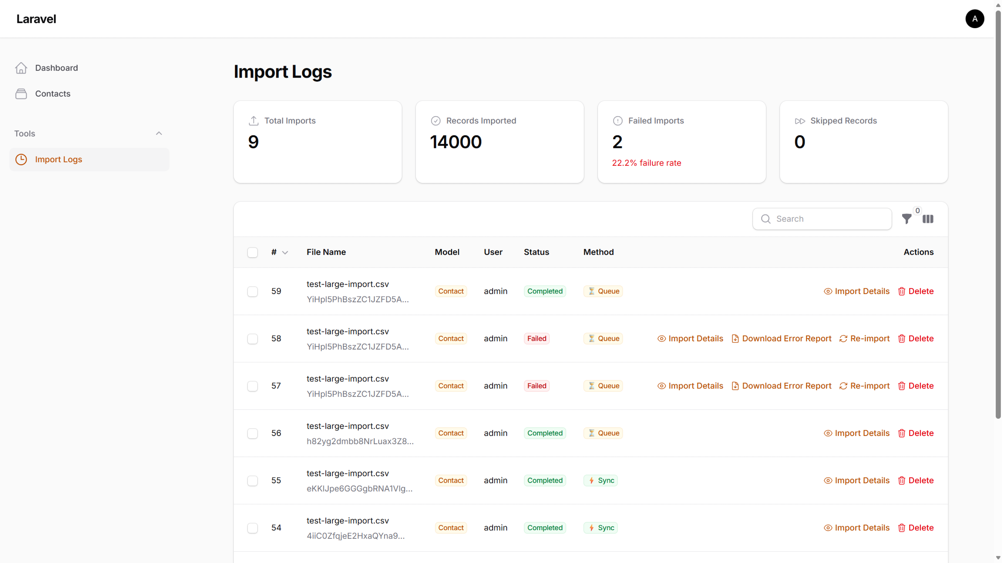 Import logs to view import information and re-import!