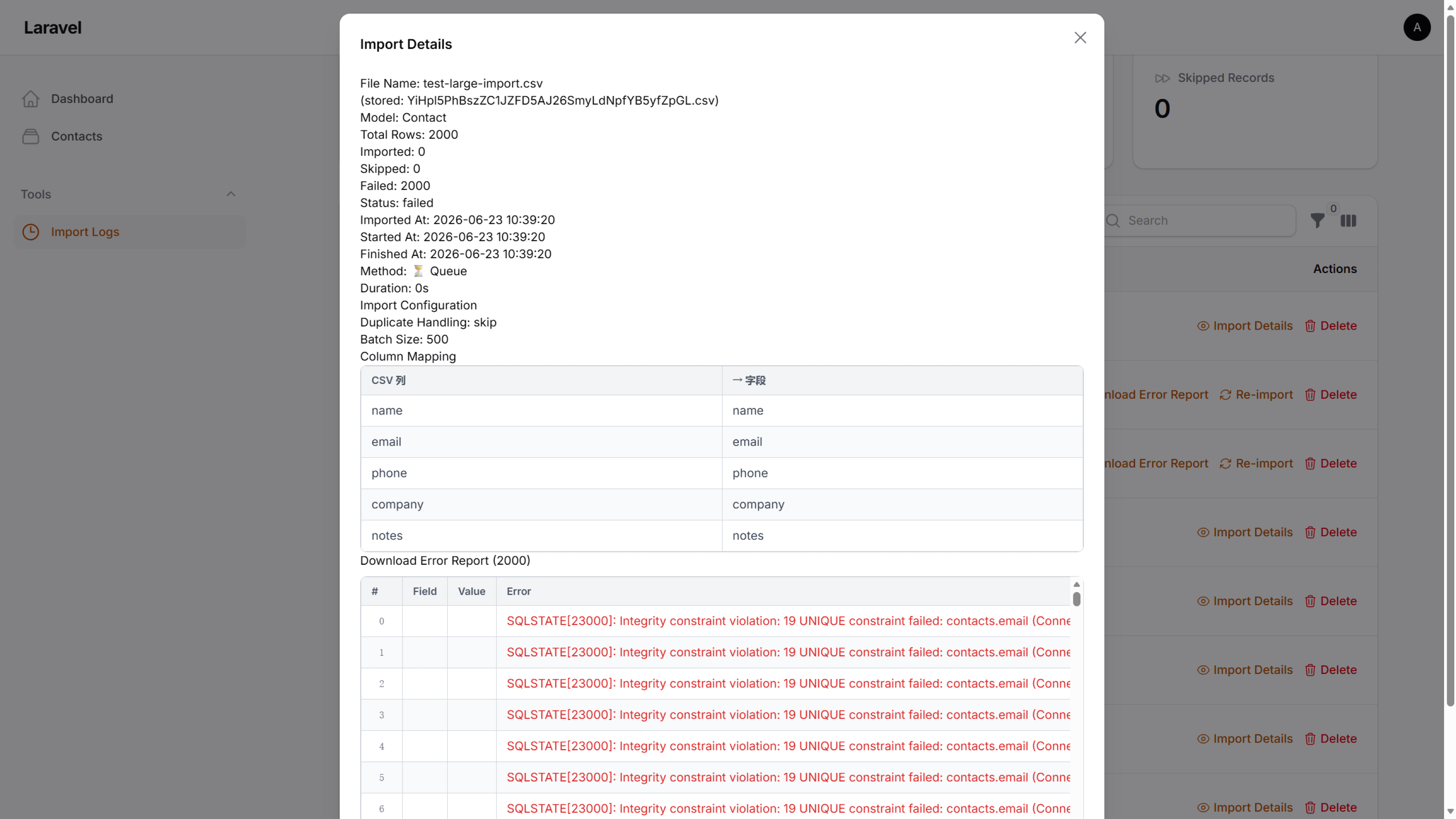 By viewing the logs, you can see the errors that occurred during the import process!